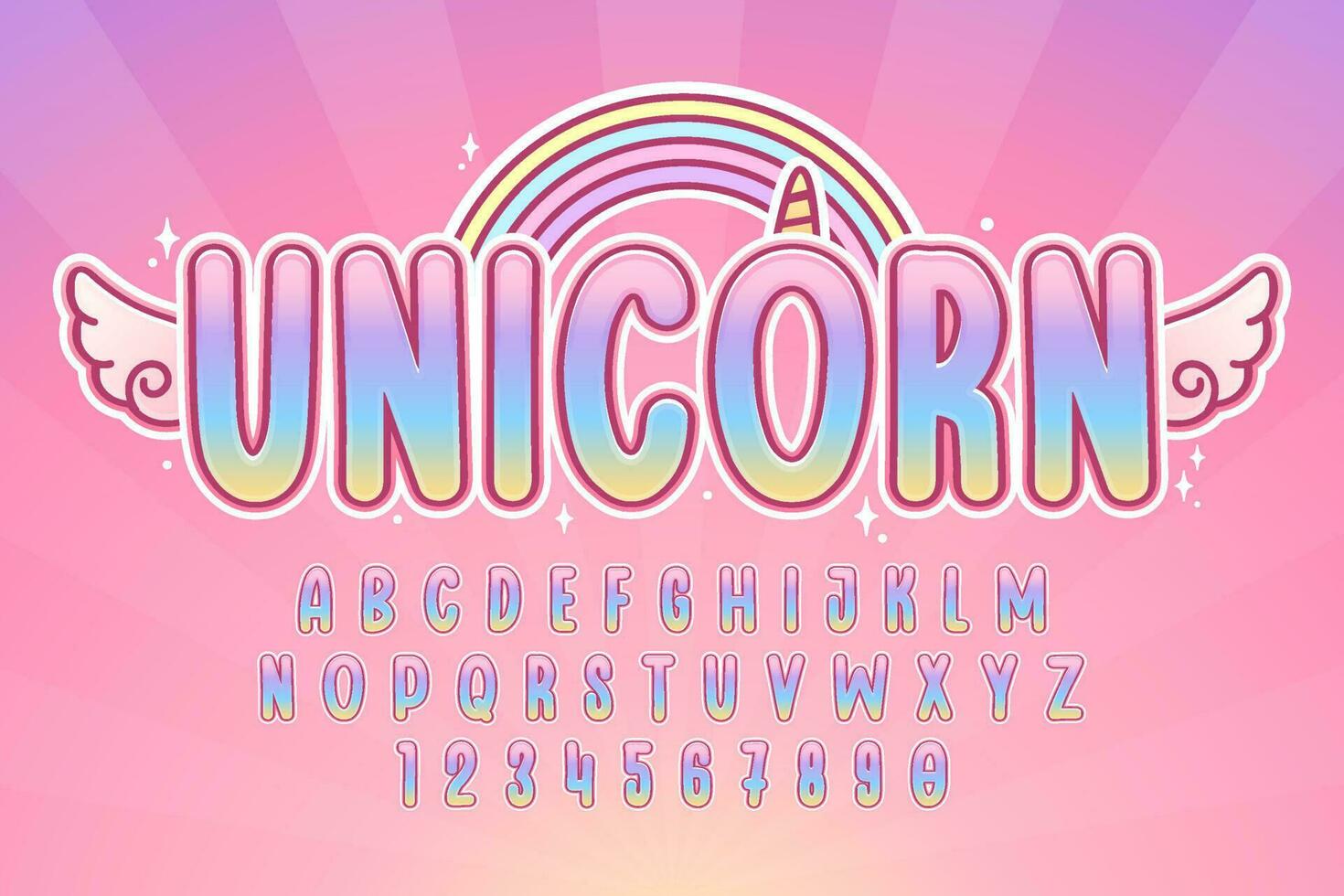 decorativo unicorno font e alfabeto vettore