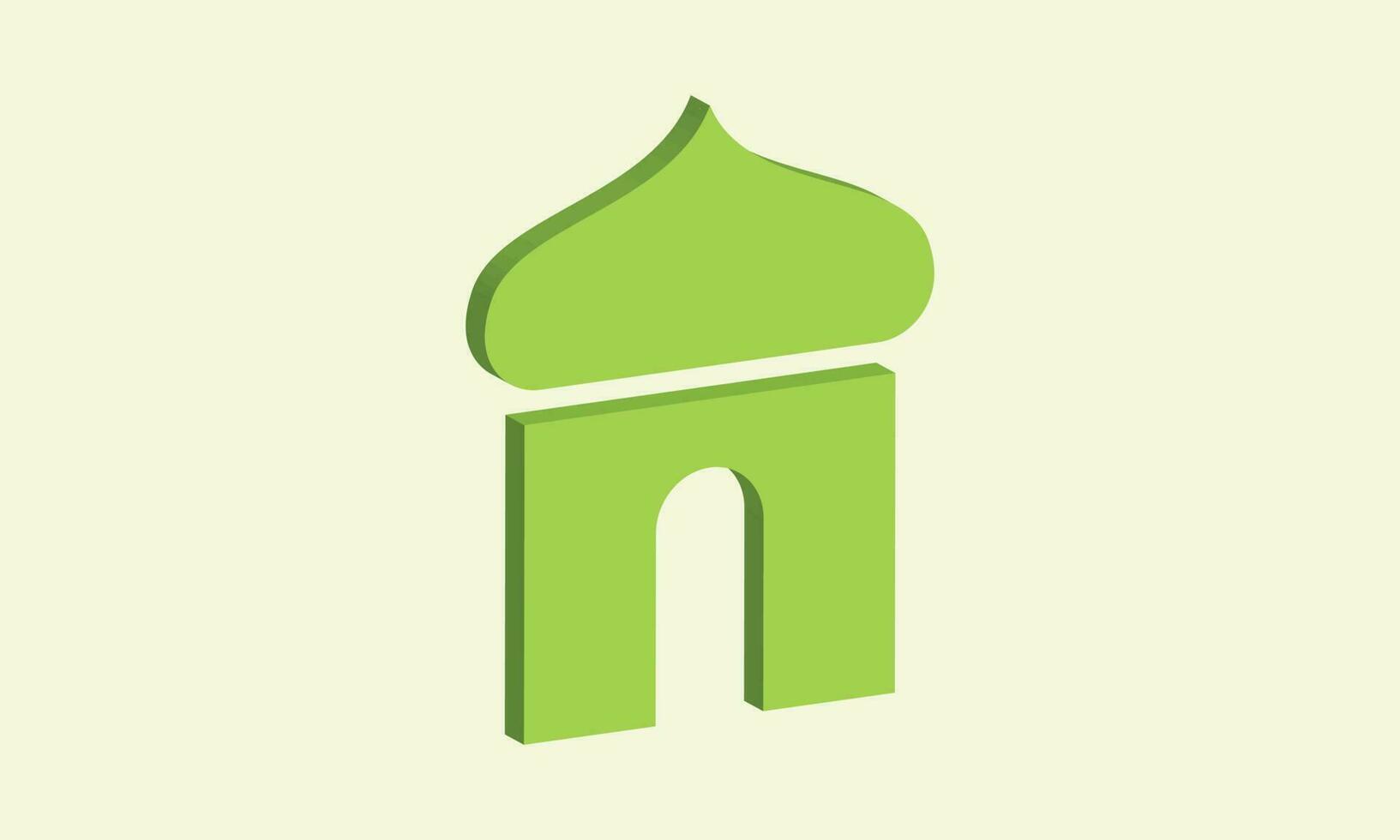 isometrico verde moschea vettore design. semplice moschea logo concetto.