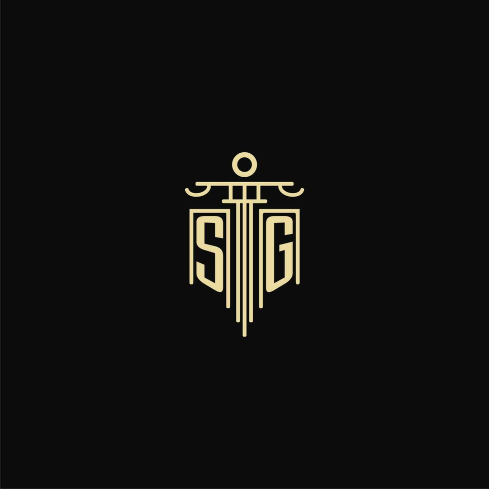 sg iniziale monogramma per avvocati logo con pilastro design idee vettore