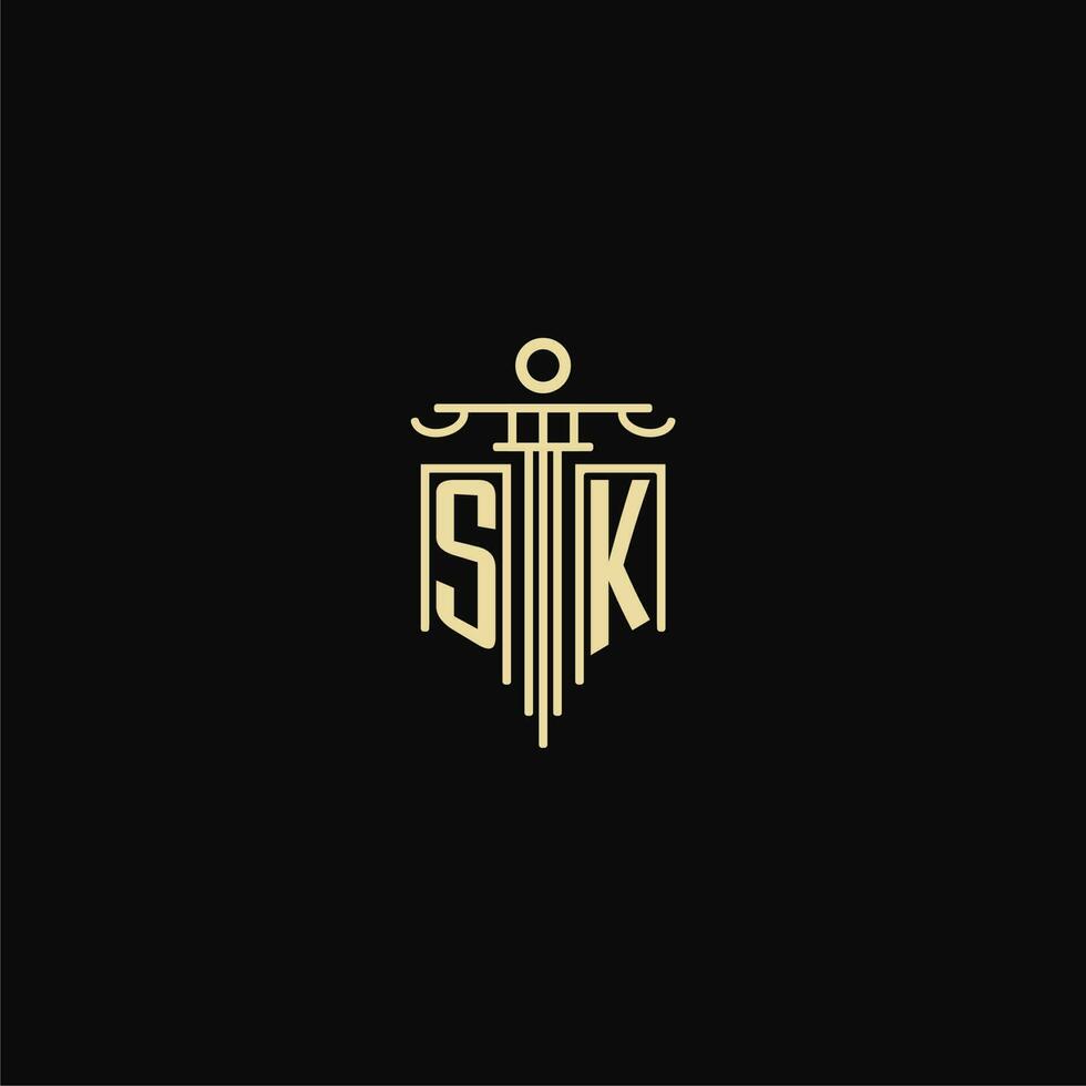 sk iniziale monogramma per avvocati logo con pilastro design idee vettore