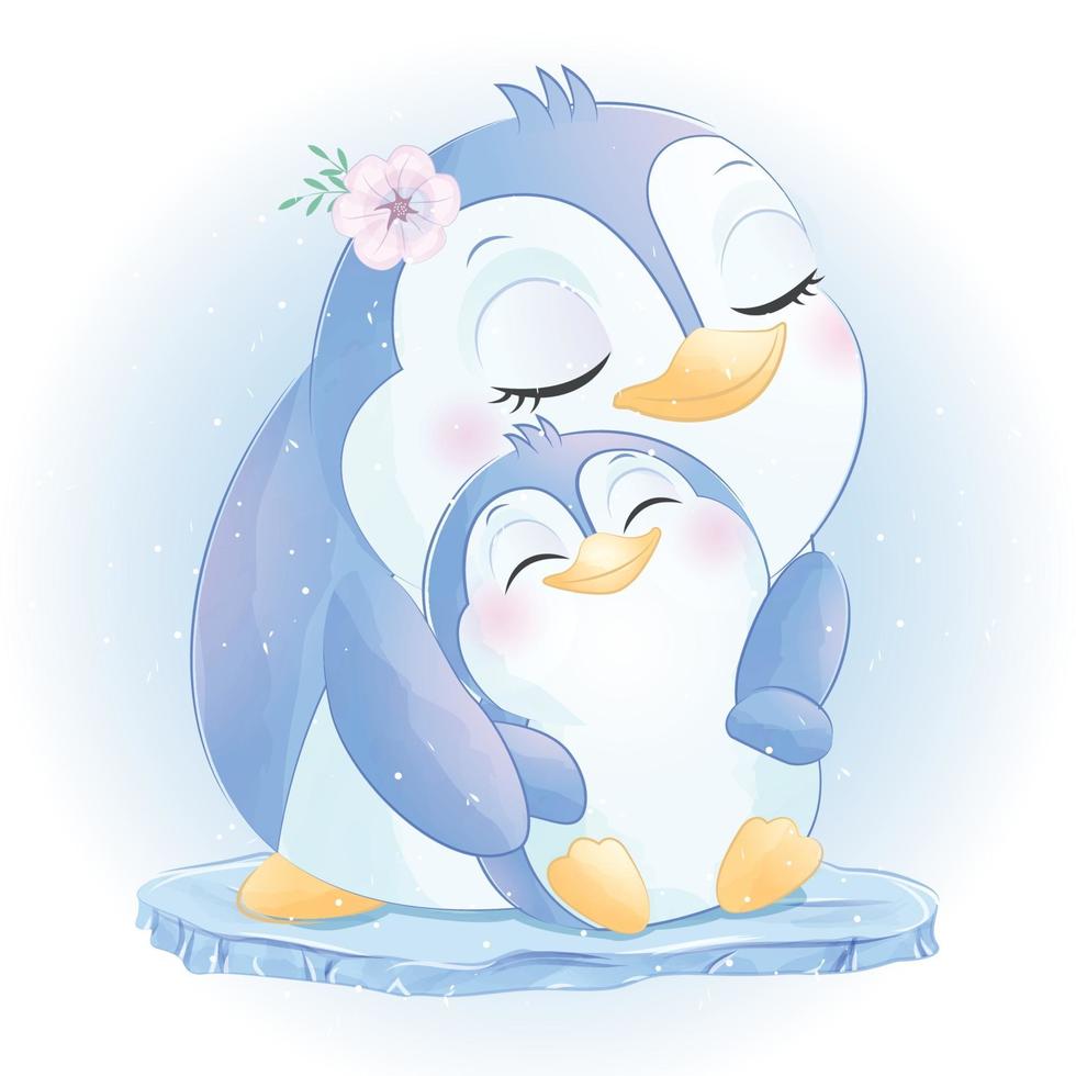 carino pinguino madre e bambino illustrazione vettore