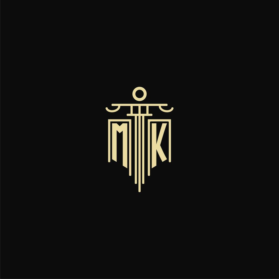 mk iniziale monogramma per avvocati logo con pilastro design idee vettore