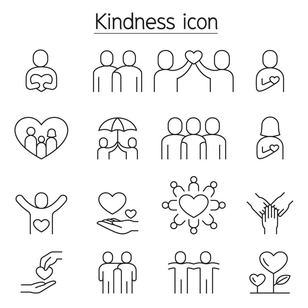 gentilezza, carità, icone di donazione impostate in stile linea sottile vettore