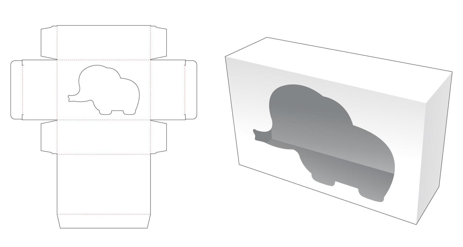 scatola rettangolare con sagoma di taglio finestra a forma di elefante vettore