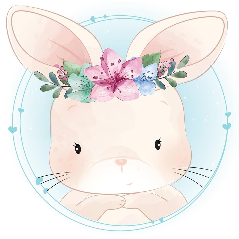 simpatico coniglietto con illustrazione floreale vettore