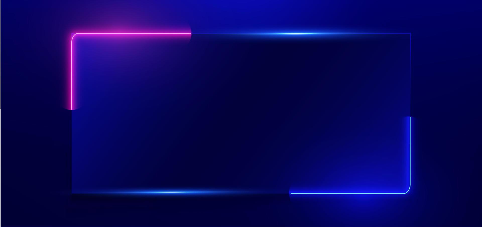 rettangolare neon blu e rosa illuminazione effetto telaio su buio blu sfondo con copia spazio per testo. tecnologia futuristici. vettore