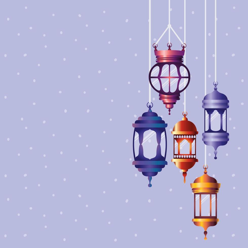 lanterne colorate di ramadan kareem appese vettore