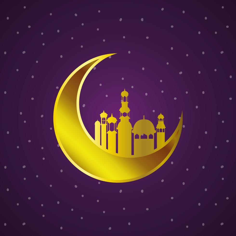 lanterne dorate del ramadan kareem e appendere la luna vettore