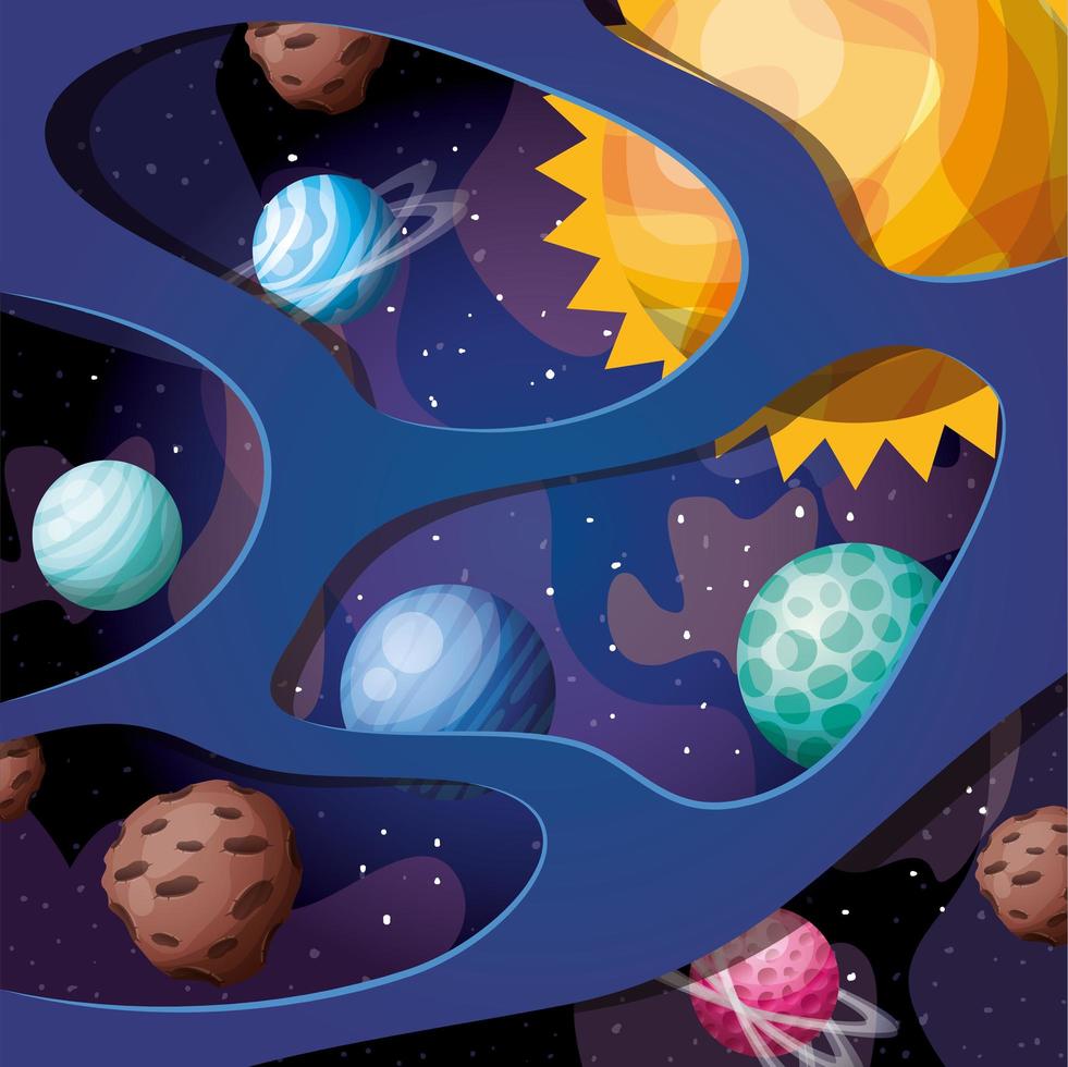pianeti del sistema solare e sole design illustrazione vettoriale