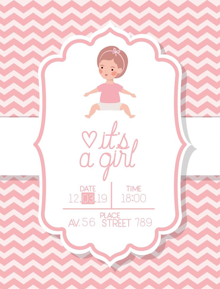 è una carta di baby shower per ragazza con bambino piccolo vettore