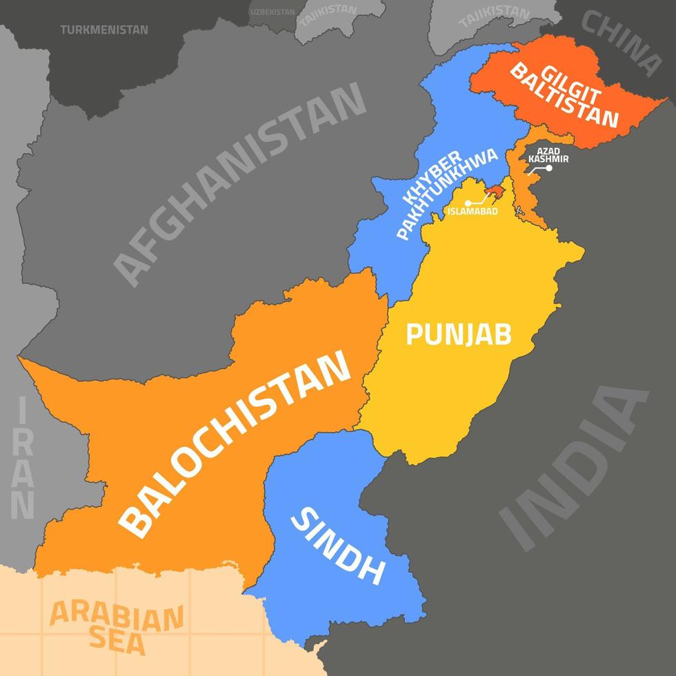 Pakistan carta geografica con regione frontiere vettore