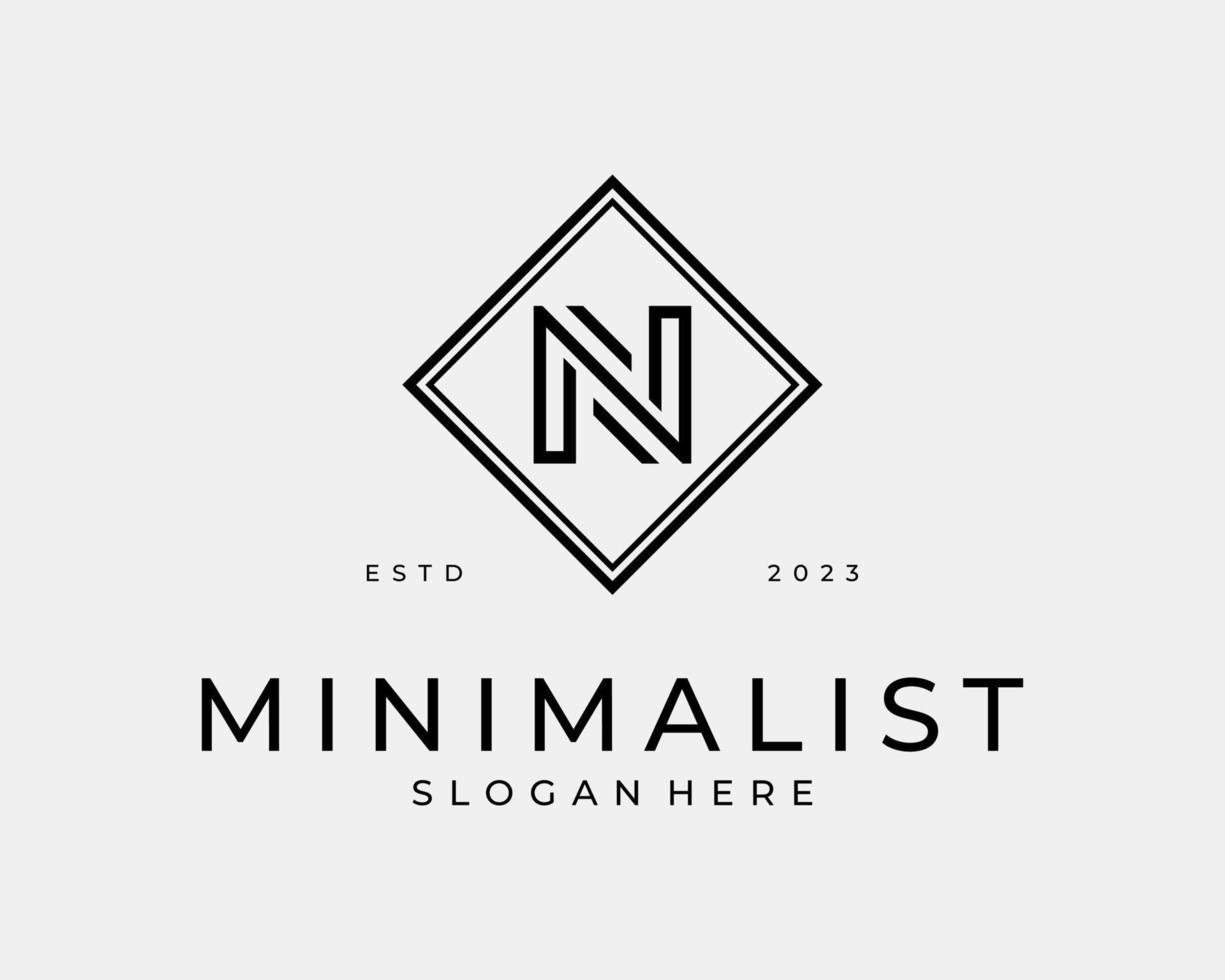 lettera n iniziali minimalista lusso elegante rombo telaio confine semplice monogramma vettore logo design