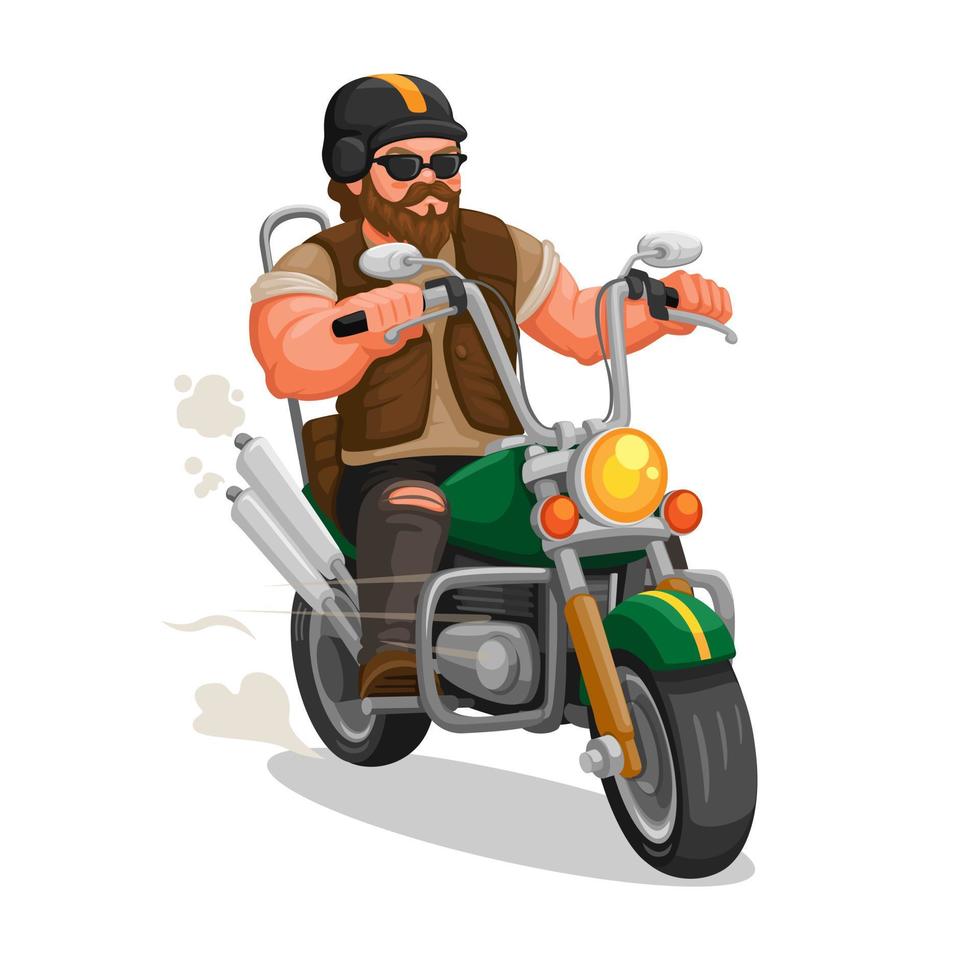 motociclista gangster equitazione motocicletta personaggio illustrazione vettore
