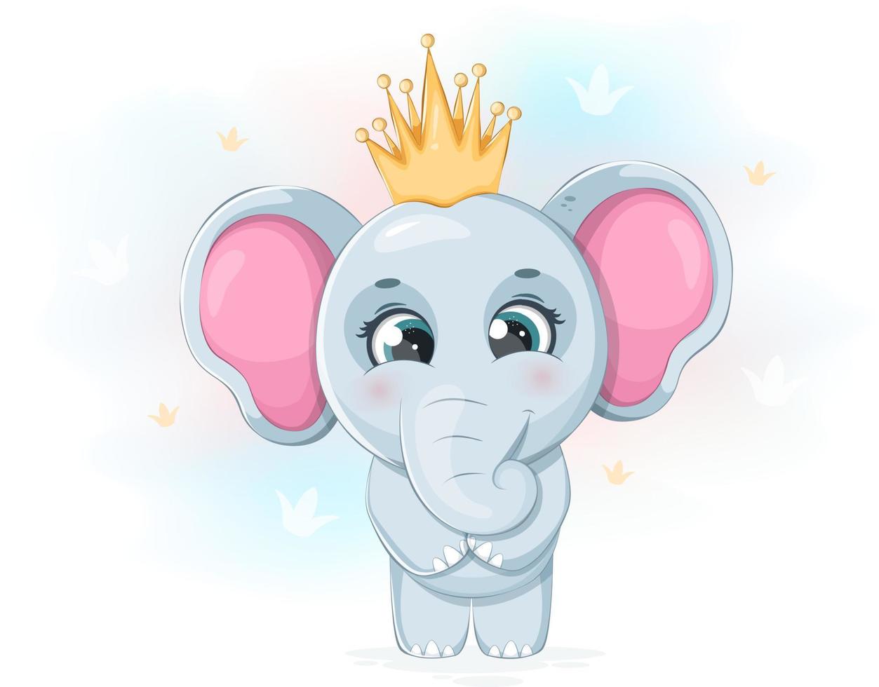 carino e dolce elefante Principessa con un' d'oro corona vettore