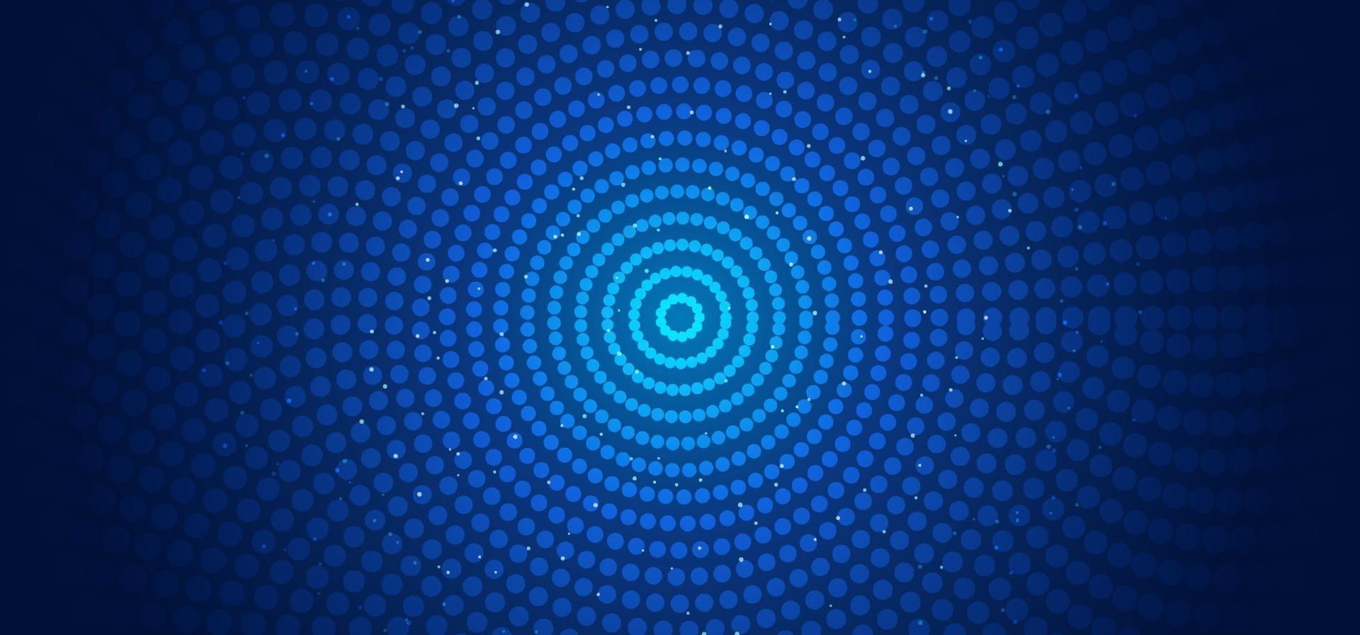 astratto banner orizzontale modello web cerchi pattern collegamenti punti e particelle incandescenti sfondo blu vettore
