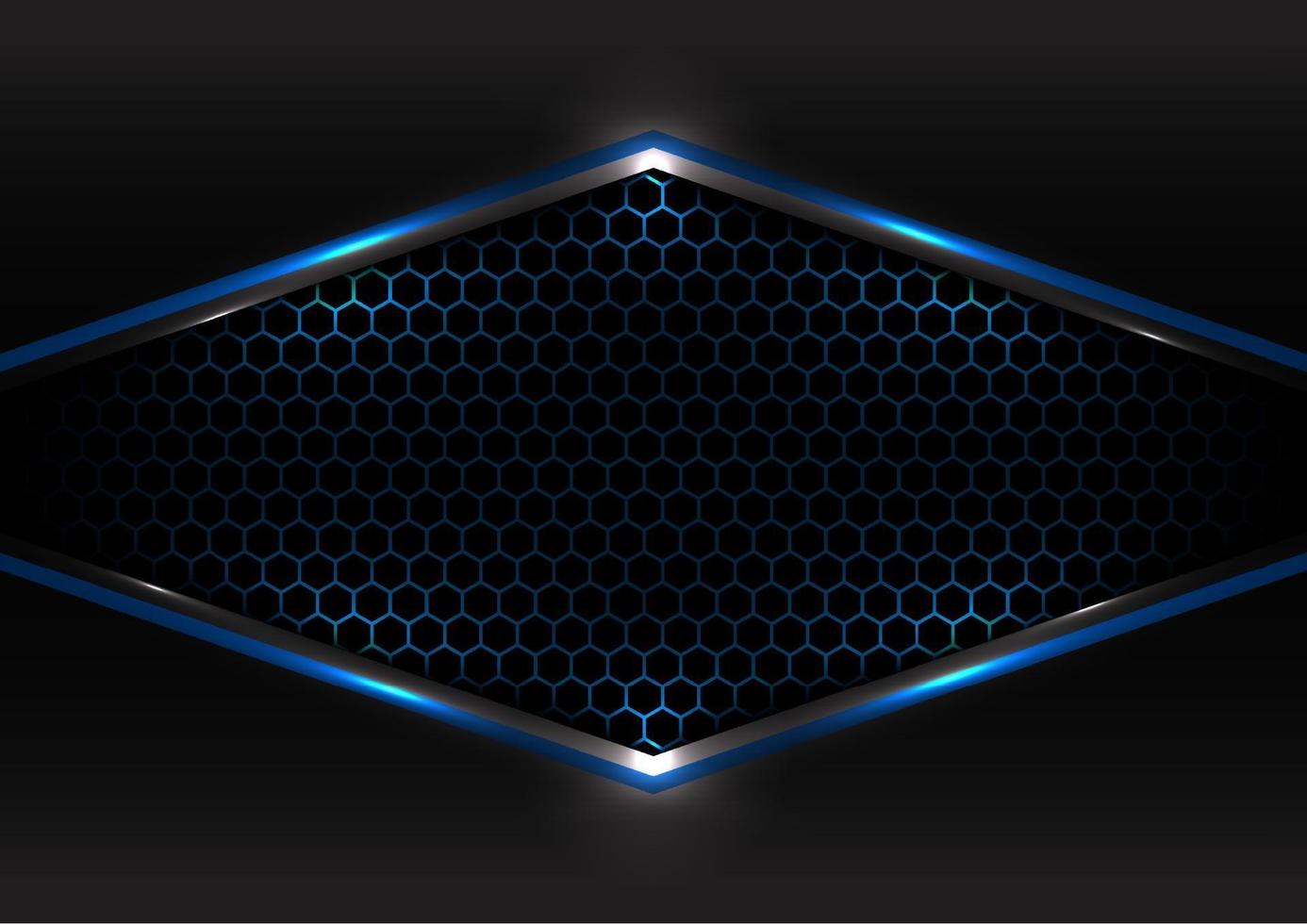 tecnologia astratta concetto futuristico nero e grigio metallizzato si sovrappongono luce blu cornice esagonale mesh design moderno sfondo e texture vettore