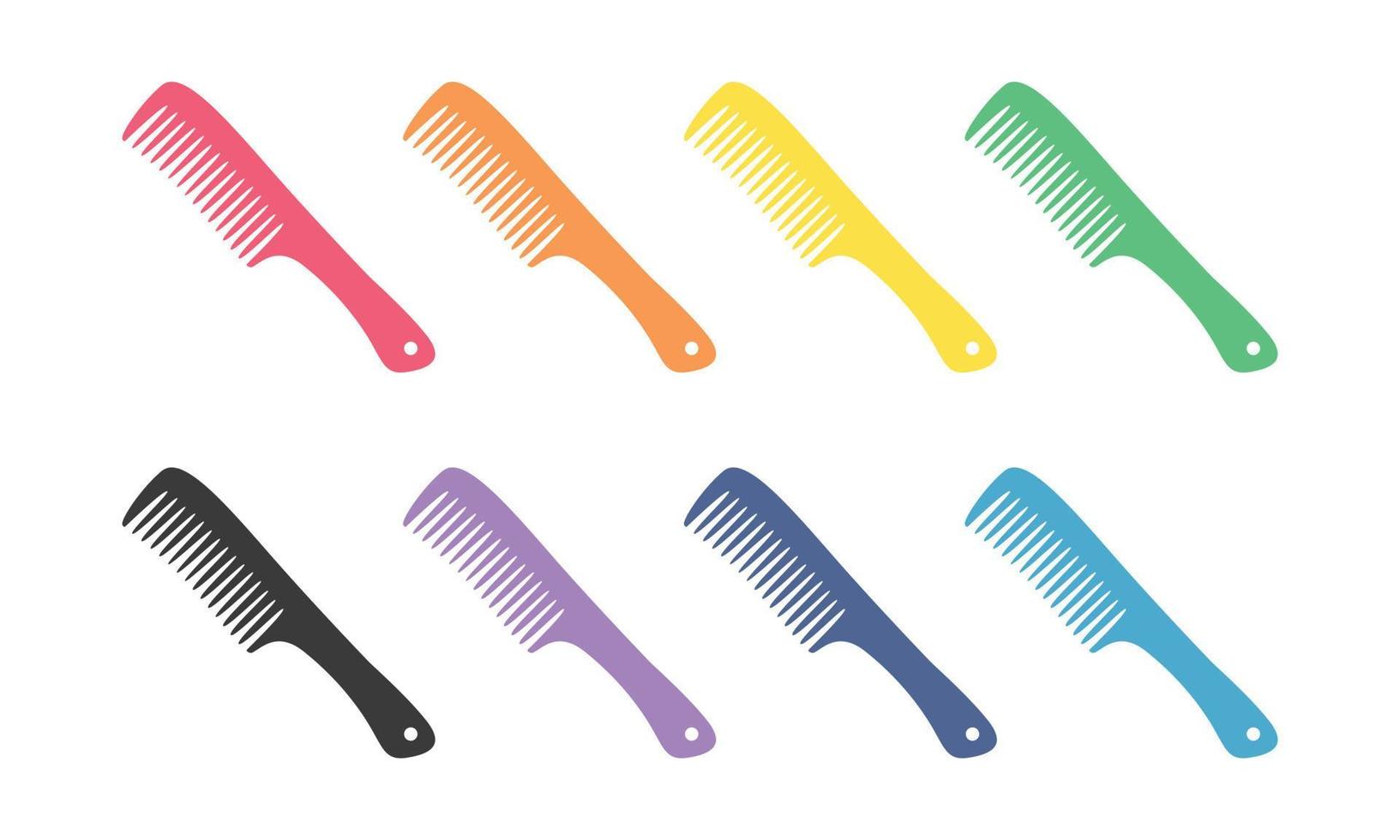 impostato di multicolore capelli pettine nel piatto stile vettore illustrazione. semplice plastica spazzola per capelli o pettine clipart cartone animato stile, mano disegnato scarabocchio stile. casa domestico carino vettore illustrazione