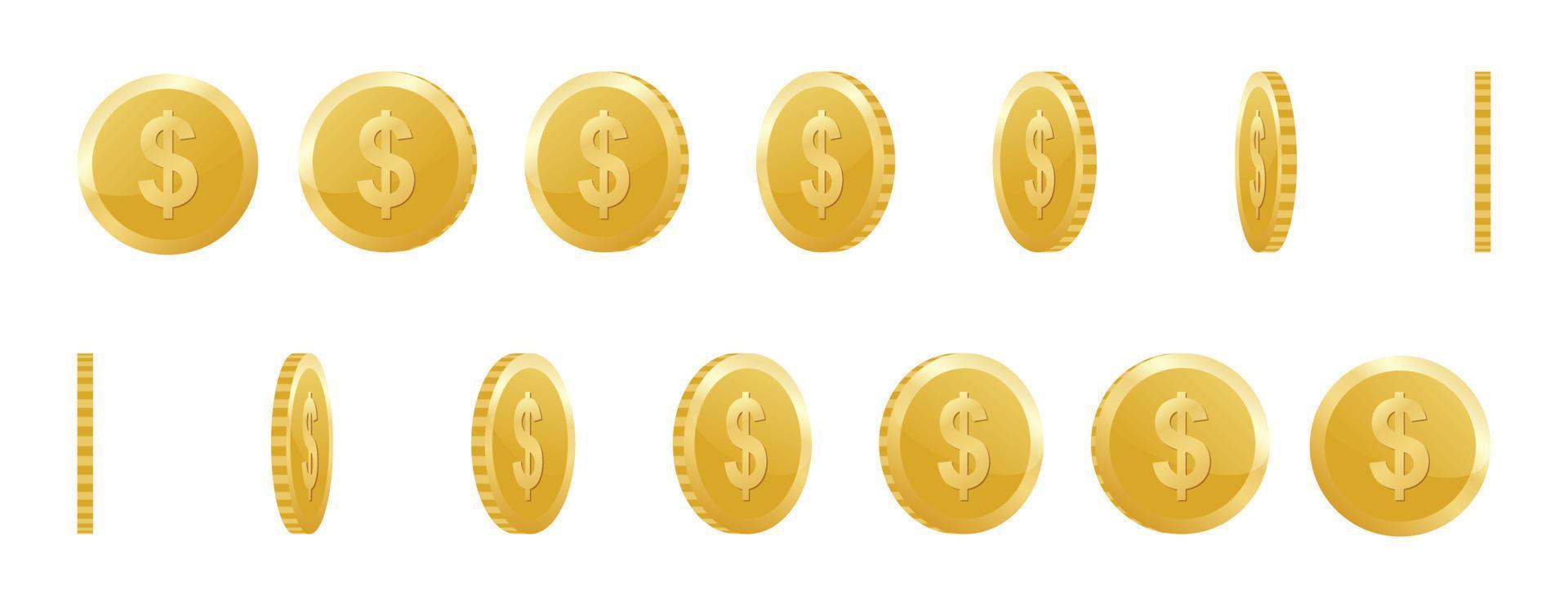 rotazione oro moneta su trasparente sfondo, impostato di rotazione icone a diverso angoli per animazione. 3d oro moneta. vettore illustrazione su trasparente sfondo