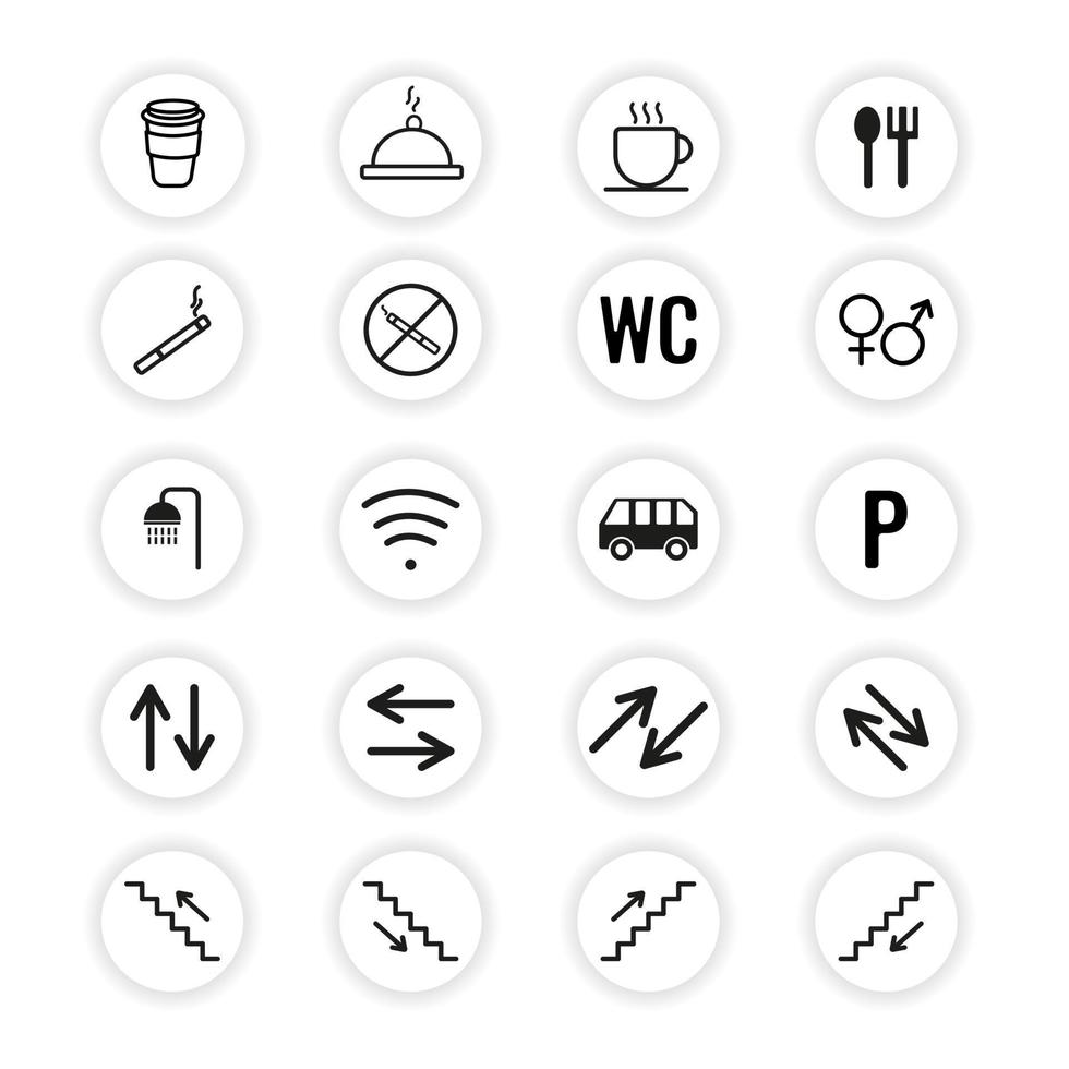 wayfinding segnaletica icone su bianca sfondo vettore