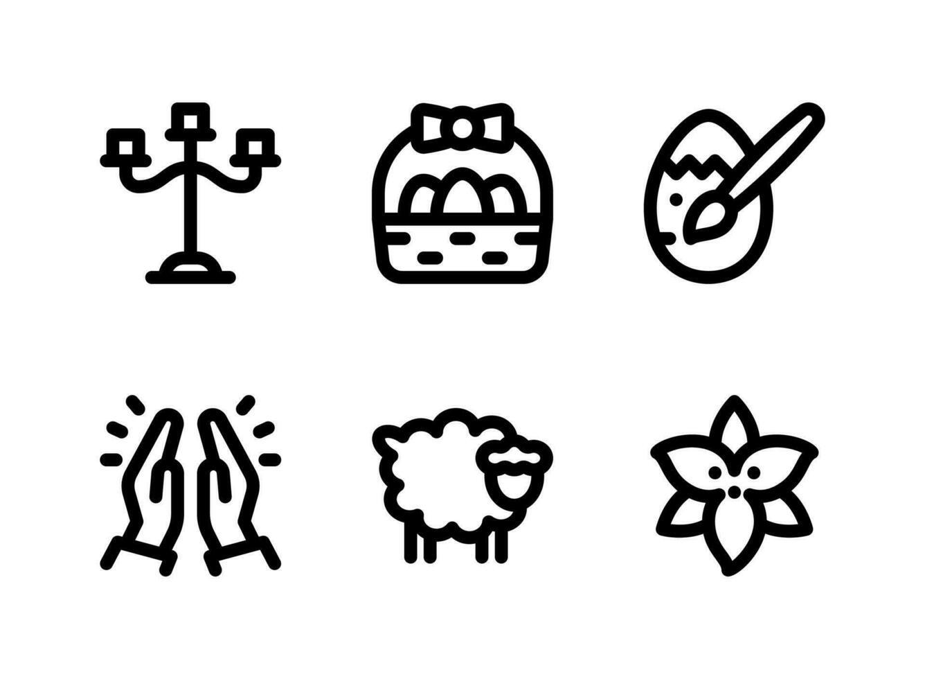 semplice set di icone solide vettoriali relative a Pasqua. contiene icone come candelabri, cesto pasquale, uovo dipinto, preghiere e altro ancora.