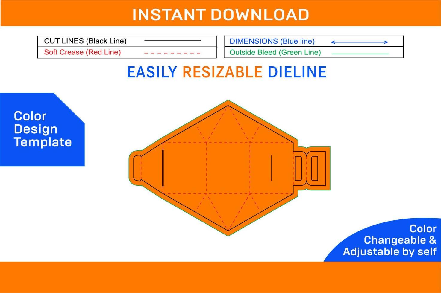 cibo scatola triangolo con maniglia per bottiglia, tazza, cosmetico Dieline modello e 3d scatola design colore design modello vettore