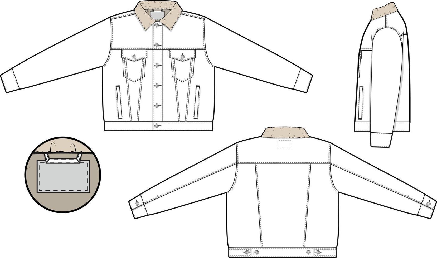 uomini unisex sovradimensionato sherpa denim jean giacca camionista vettore piatto tecnico disegno illustrazione modello modello per design e Tech confezioni moda mascalzone abbigliamento di strada moda marca design file gonfio.