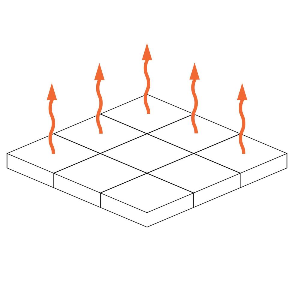 icona calore pavimento, piastrella 3d preriscaldare termico, energia efficienza pavimento vettore