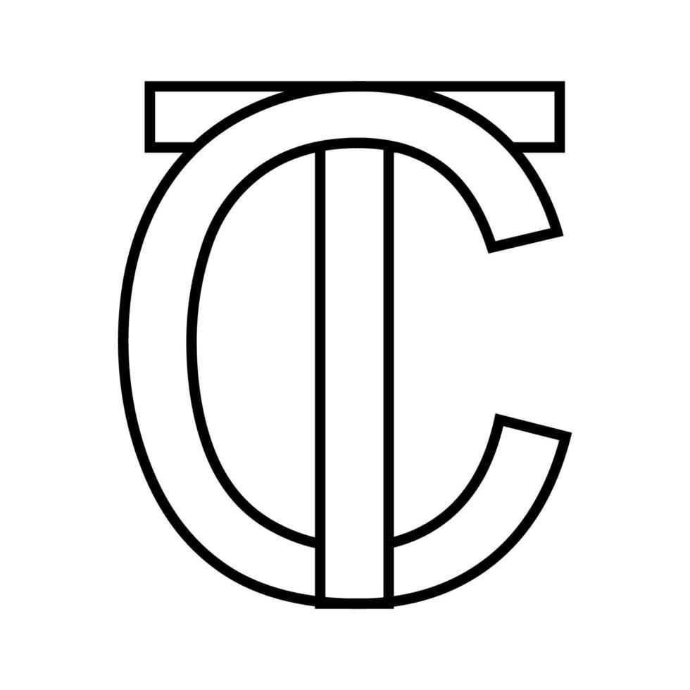 logo cartello tc ct, icona cartello interlacciato lettere c t logo tc ct primo capitale lettere modello alfabeto vettore