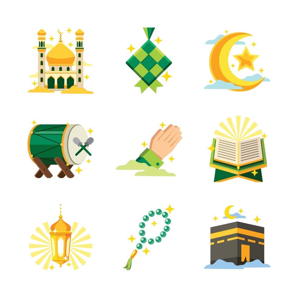 pacchetto di icone di celebrazione islamica eid mubarak vettore
