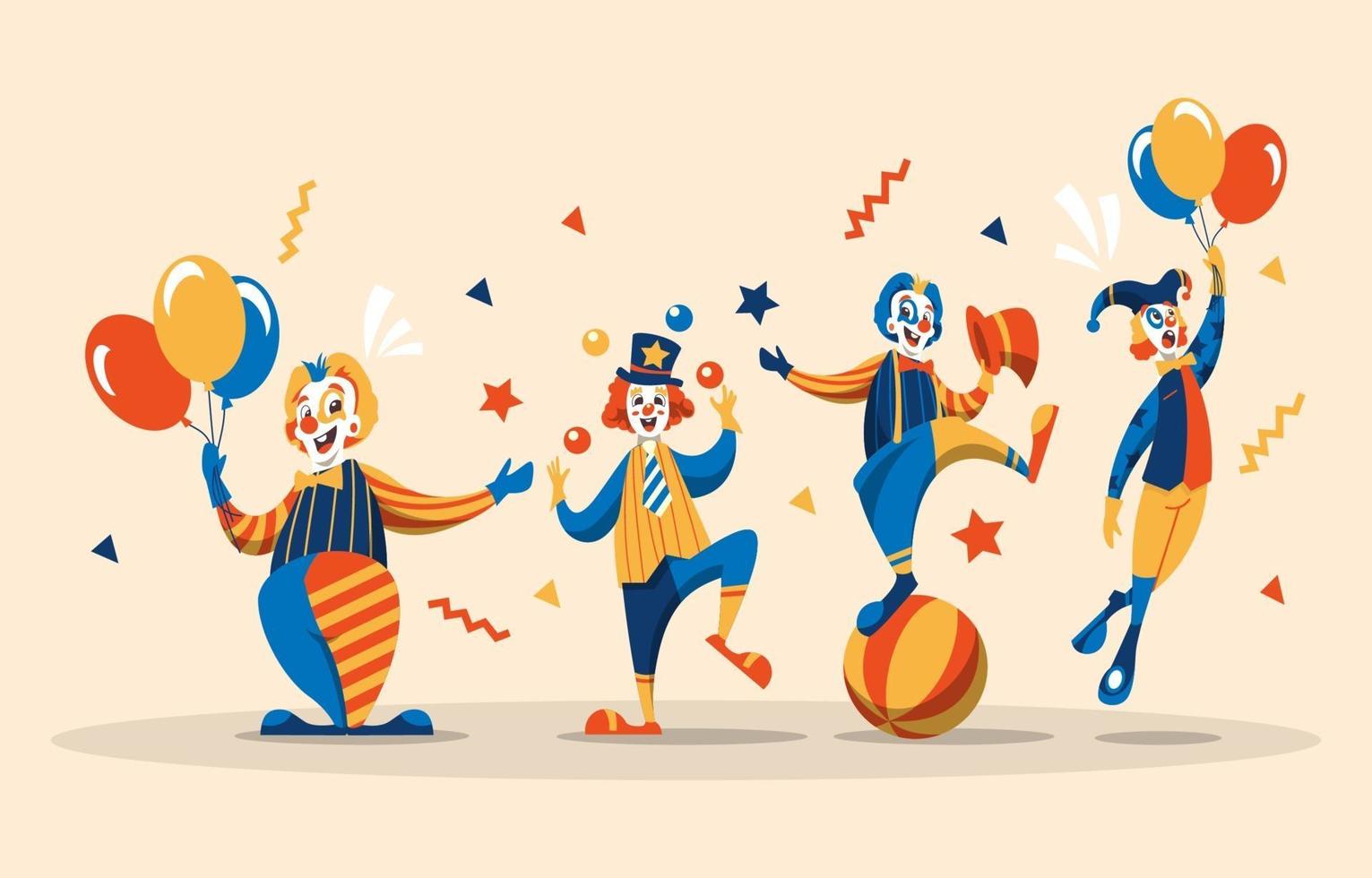 collezione di personaggi da clown in colori retrò vettore