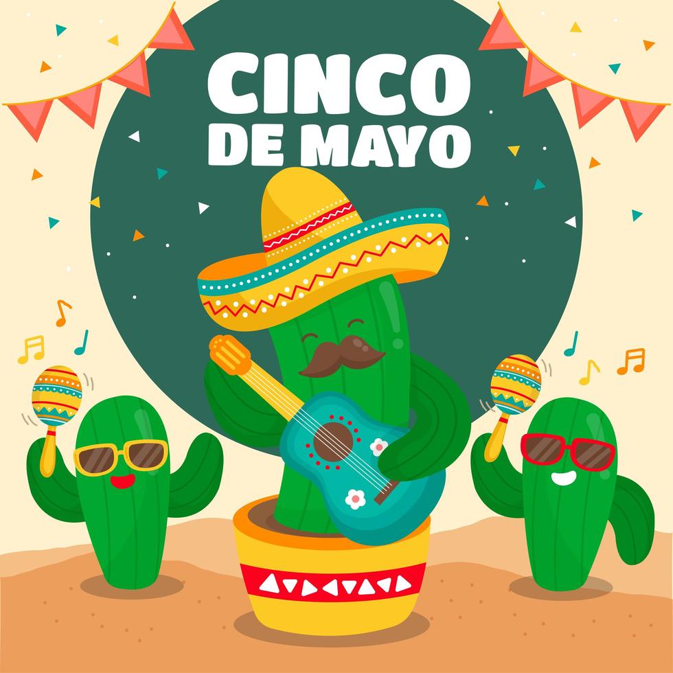 personaggi di cactus che cantano per il cinco de mayo vettore