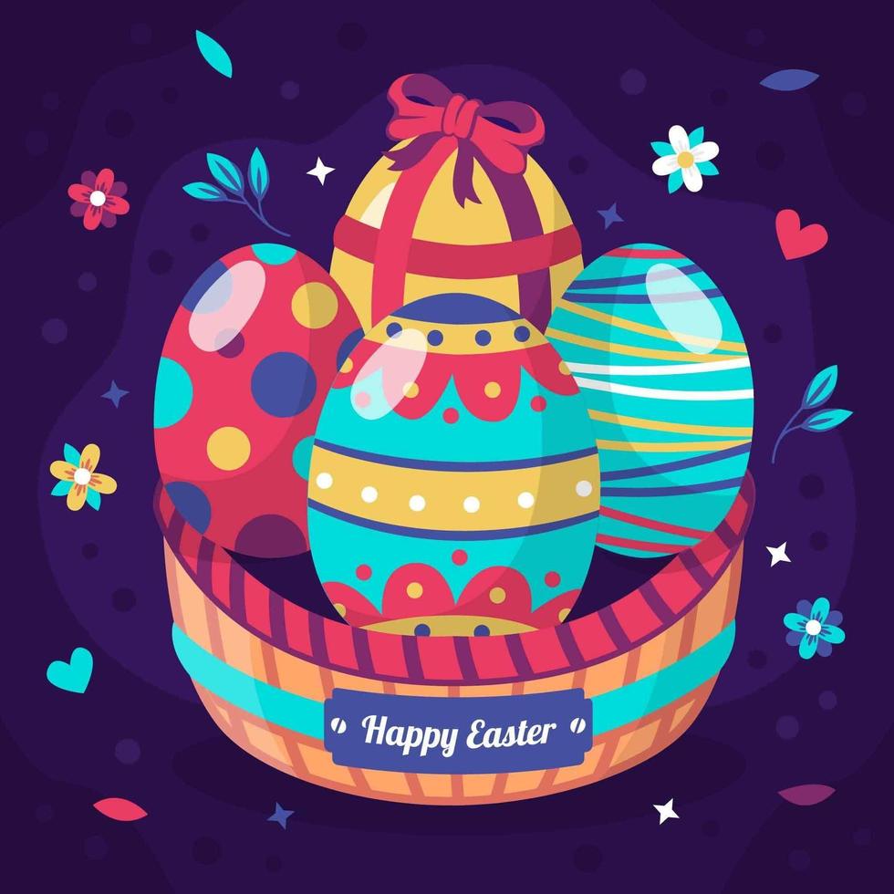concetto di cesto di uova di Pasqua felice vettore
