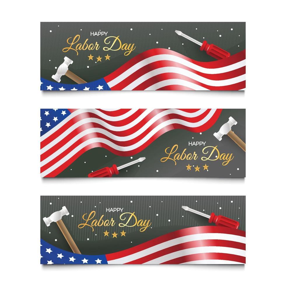 set di banner per celebrare la festa del lavoro negli Stati Uniti vettore