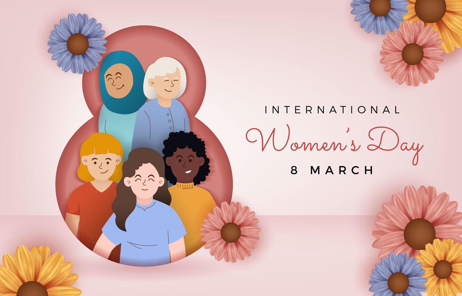 giornata internazionale della donna con donne diverse vettore