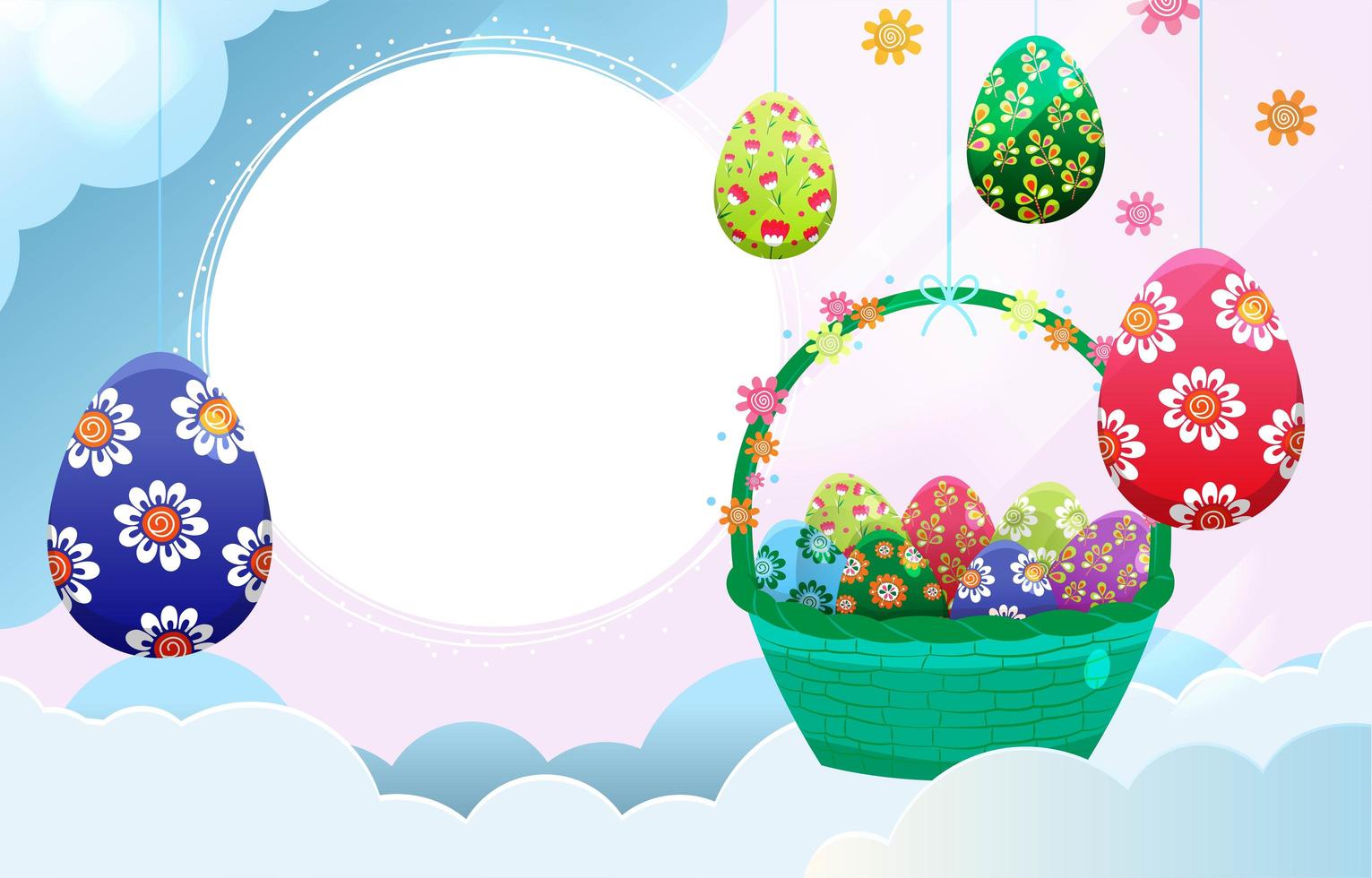 cornice circolare di Pasqua con decorazione di uova di Pasqua vettore