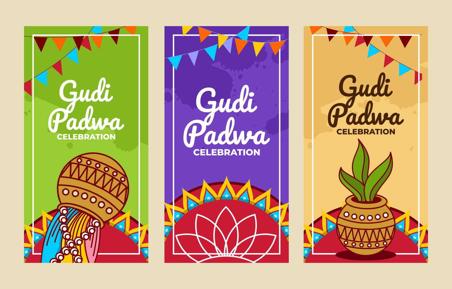 set di banner gudi padwa vettore