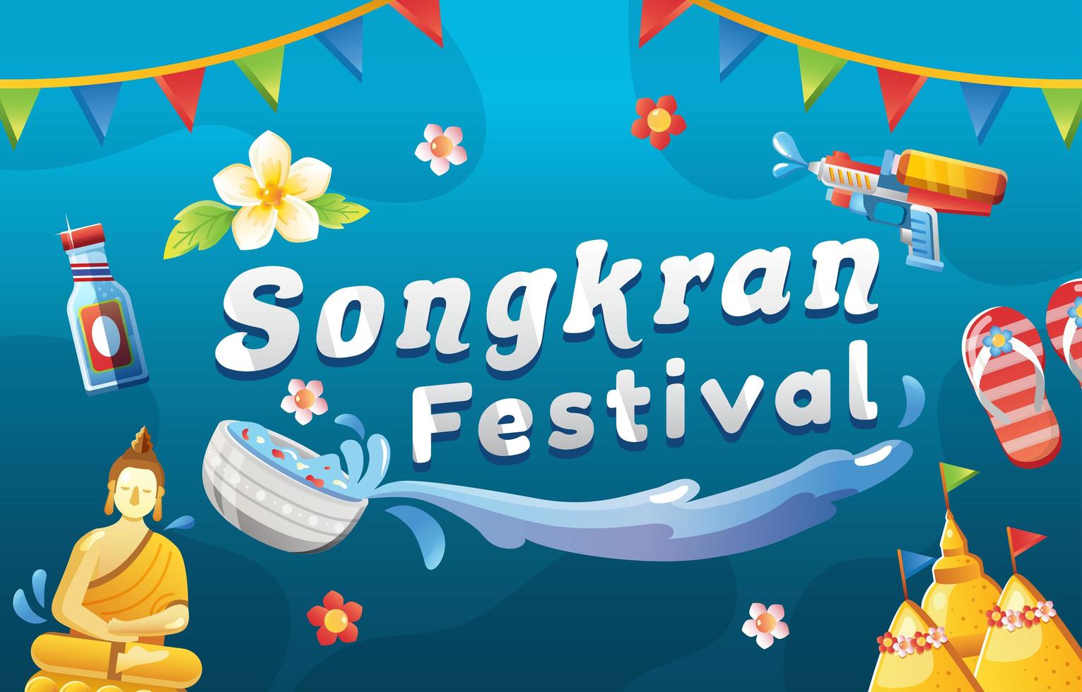 Songkran spruzzi d'acqua sullo sfondo del festival vettore