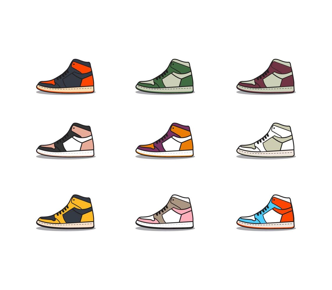 9 piatto design illustrazione impostato di lato Visualizza sneaker 4 vettore