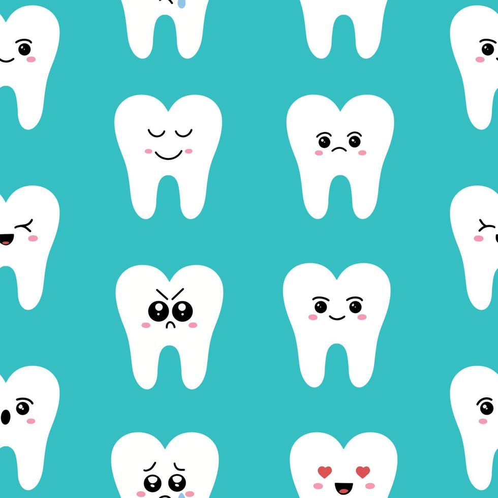 senza soluzione di continuità denti modello, con diverso facciale espressioni. denti nel il stile di kawaii. vettore illustrazione