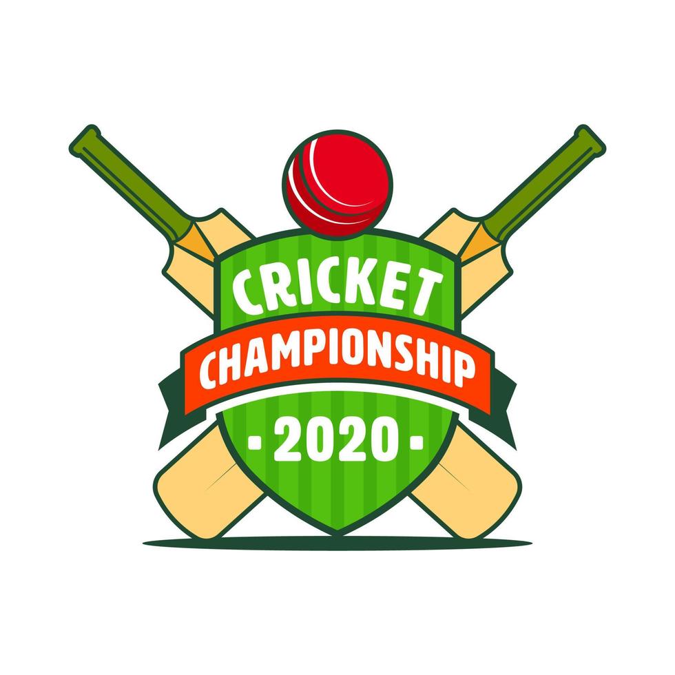 cricket campionato 2020 scudo distintivo o etichetta con vicino Visualizza su bianca sfondo. vettore