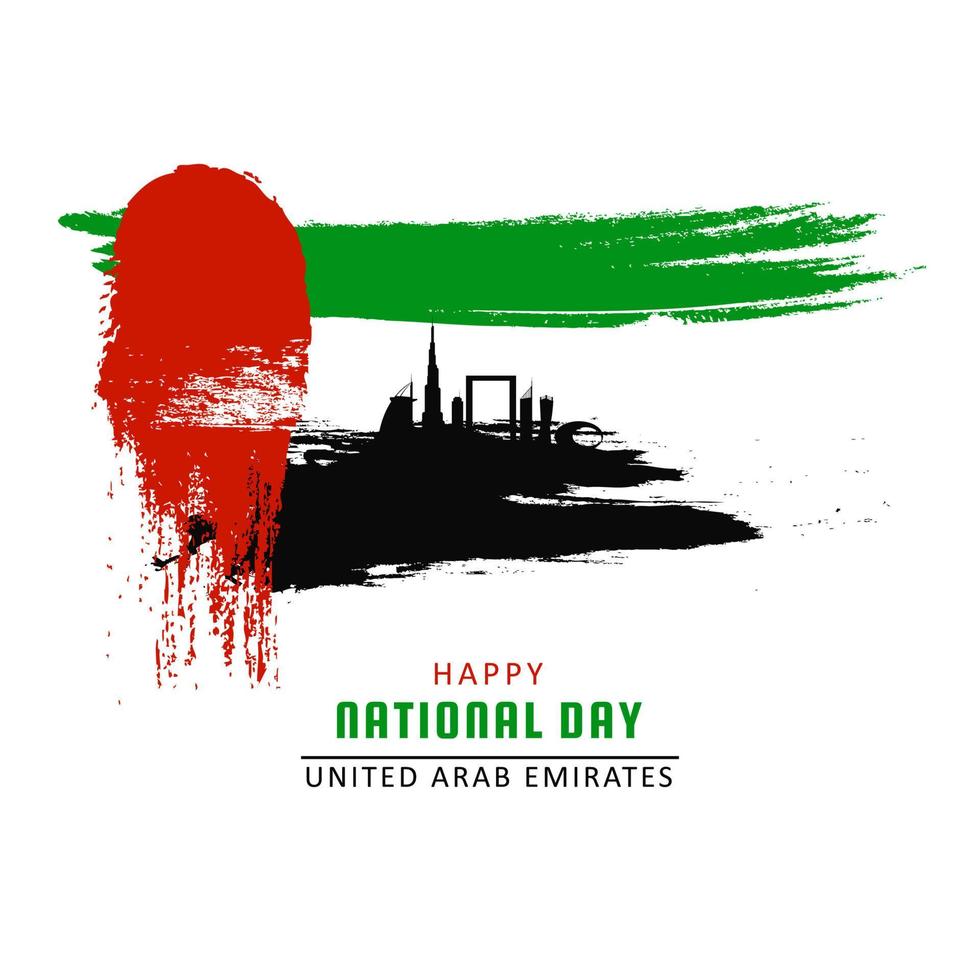 Emirati Arabi Uniti bandiera spazzola ictus colore con famoso architettura edifici su bianca sfondo per contento nazionale giorno. vettore
