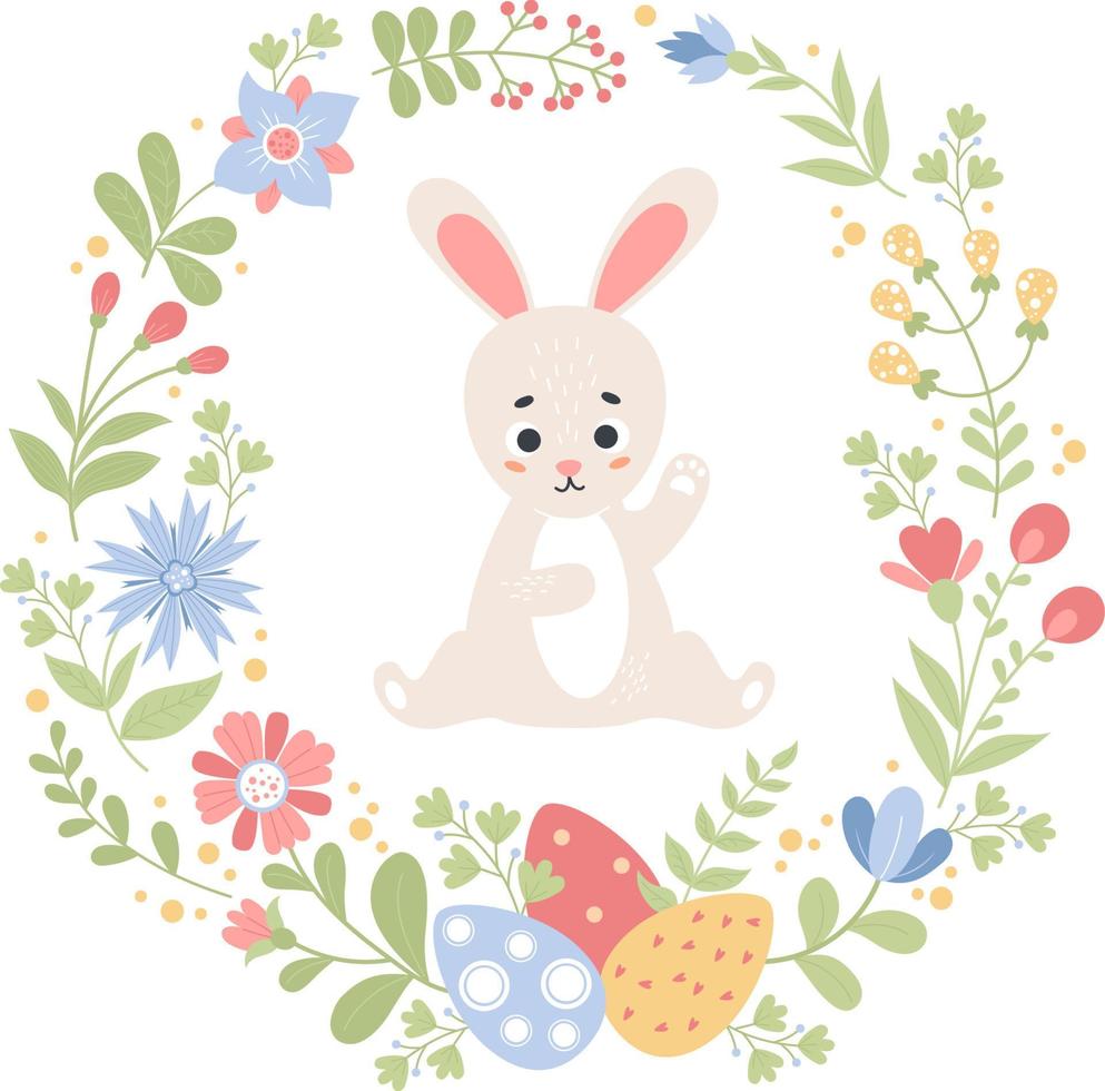 carino Pasqua coniglietto con fiori vettore