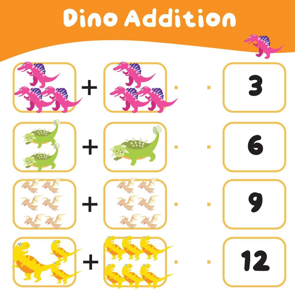 dinosauri tema matematica gioco foglio di lavoro. matematico attività per bambini. educativo stampabile matematica foglio. vettore file.