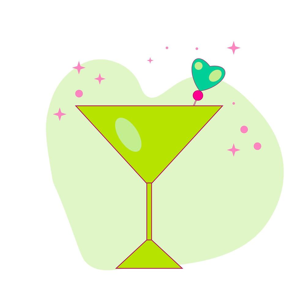 verde bicchiere di Martini con cuore. estate umore. vettore