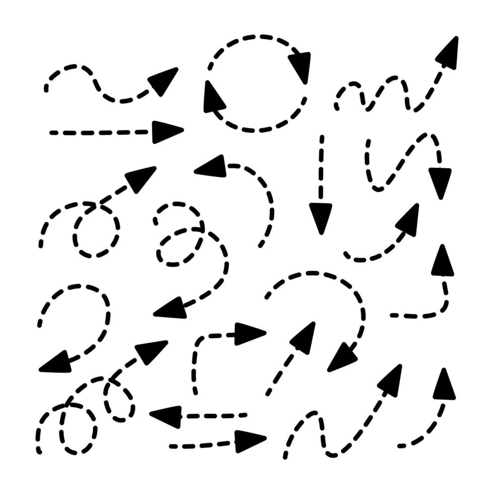 impostato di mano disegnato vettore tratteggiata freccia