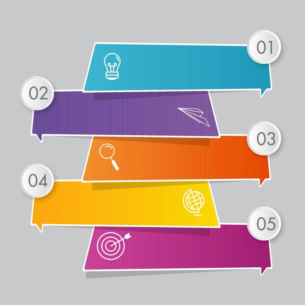 attività commerciale Infografica modello design con cinque opzione icone e colorato discorso scatola. vettore