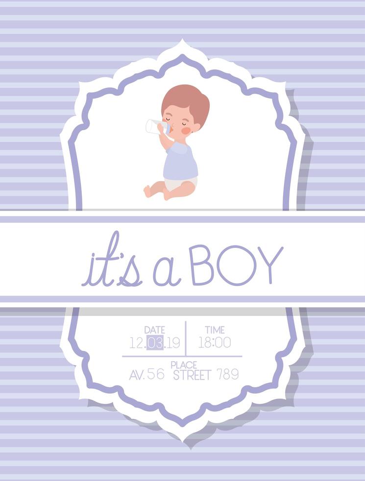 è una carta di baby shower per ragazzo con un bambino piccolo vettore