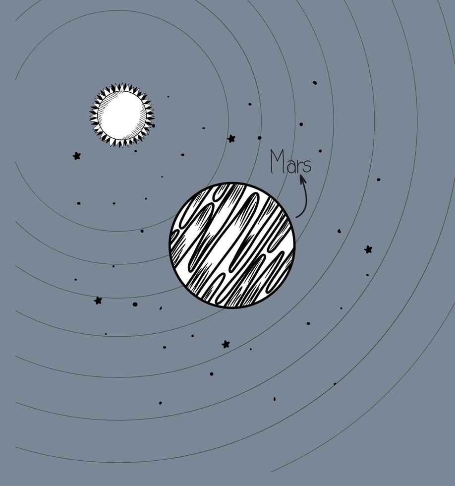 Marte pianeta e sole disegnano il design del sistema solare vettore