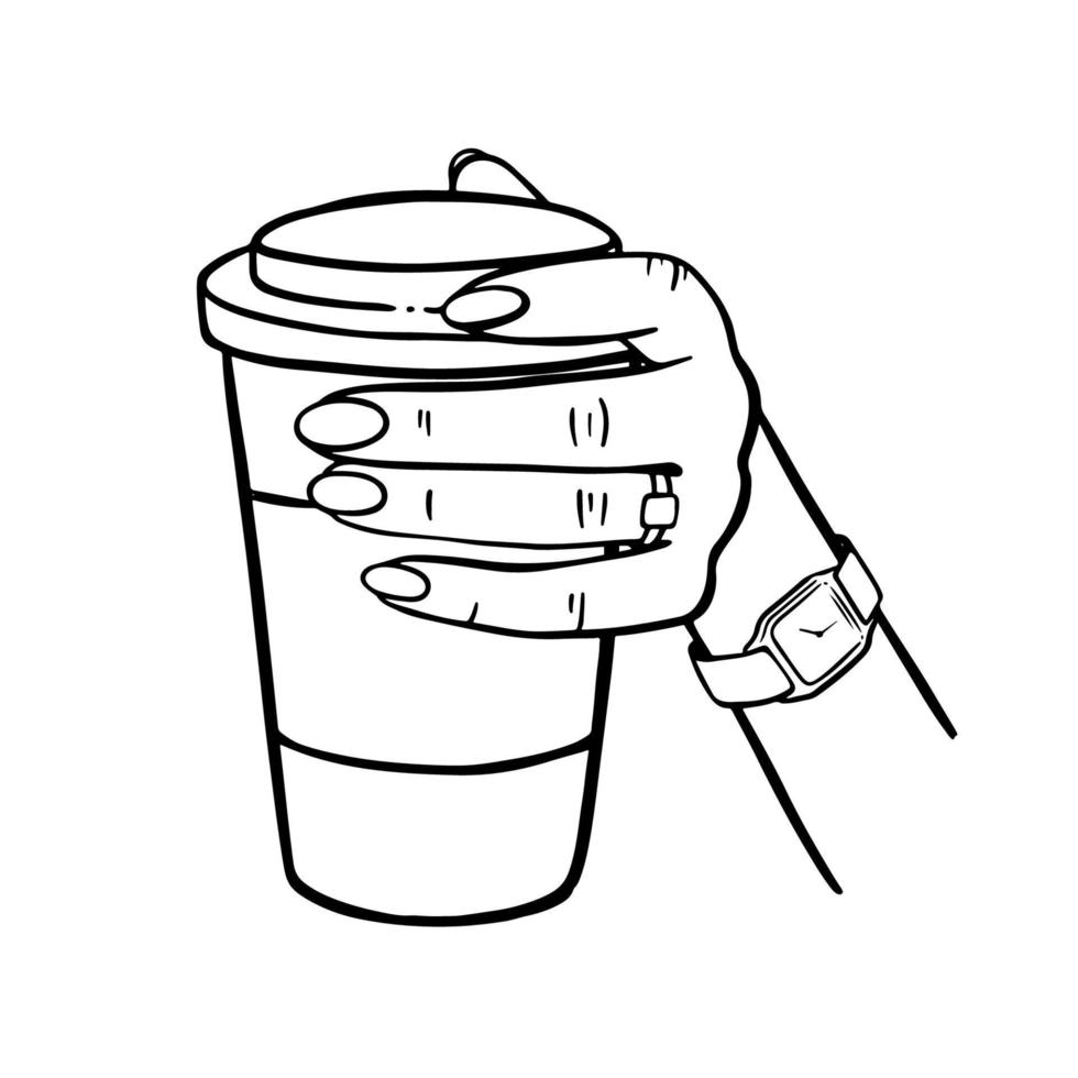 ragazza Tenere un' tazza di caffè monocromatico vettore illustrazione