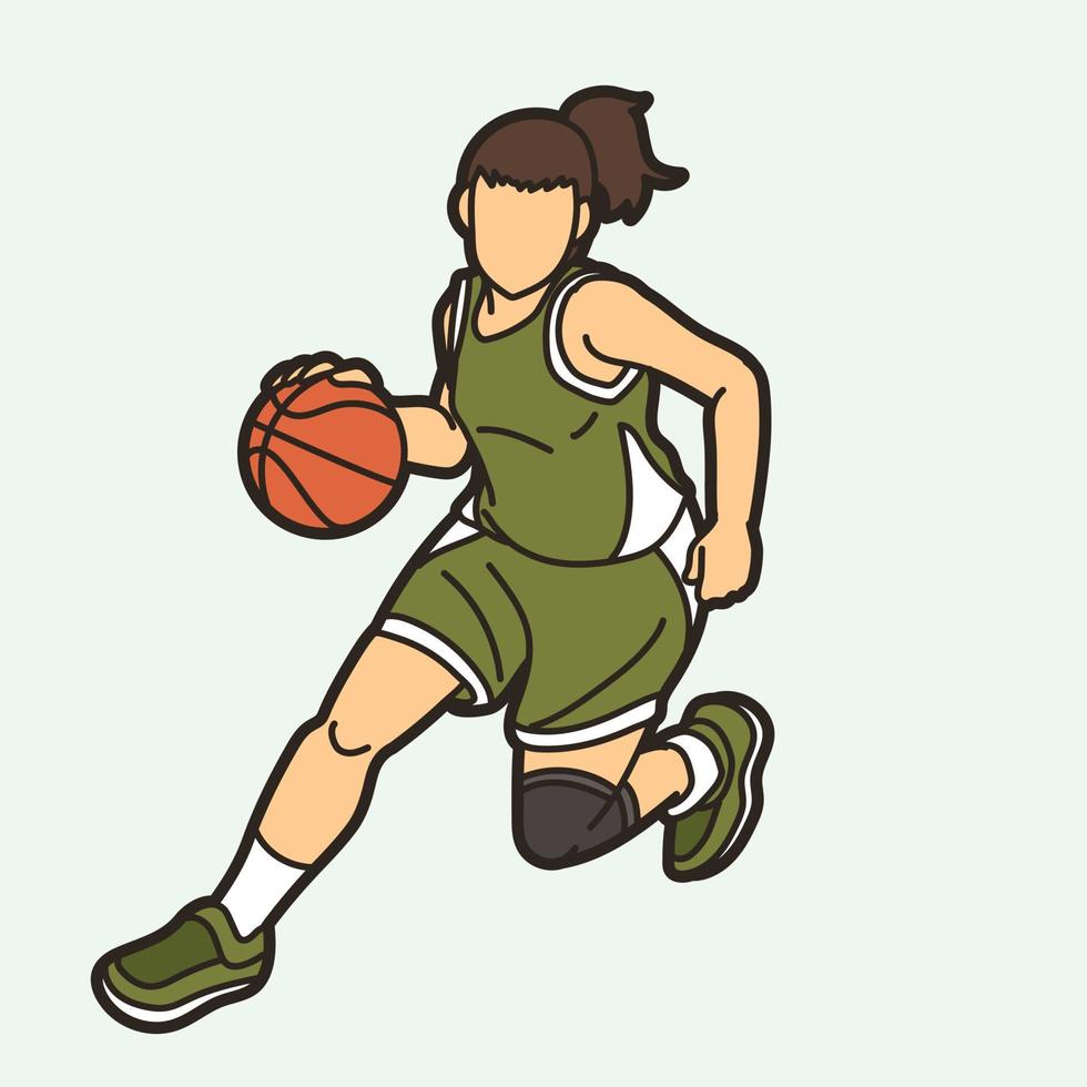 pallacanestro femmina giocatore in esecuzione vettore